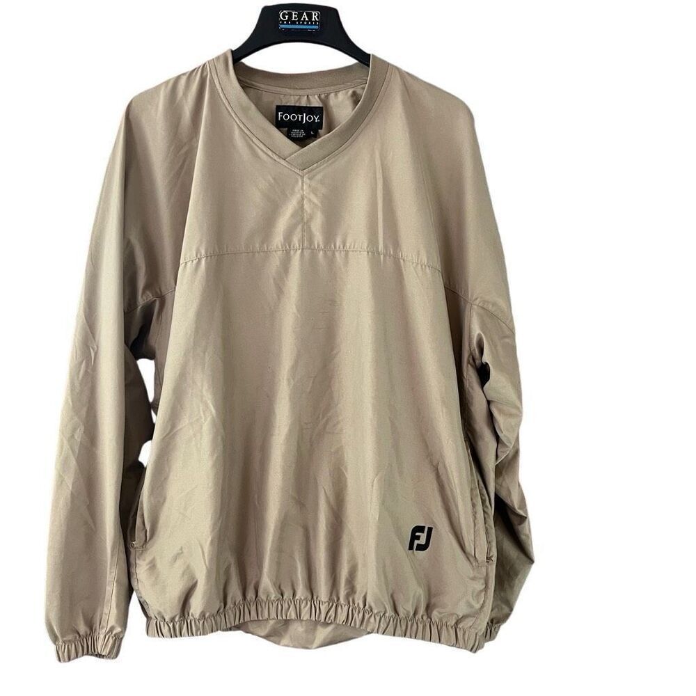 Footjoy Jacket Mens Large Beige Tan Lightweight V Neck Windbreaker Golf Outerwea